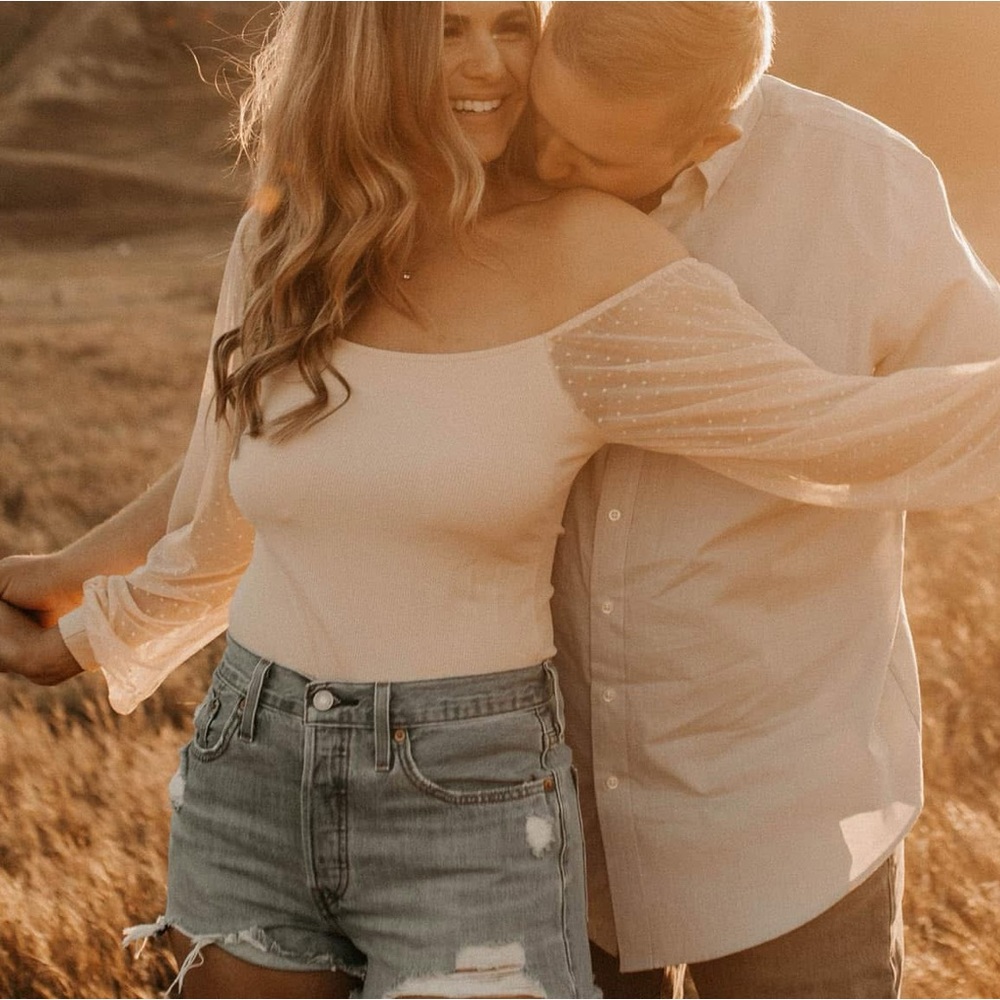 Chic Cream Off-Shoulder Top with Sheer Sleeves